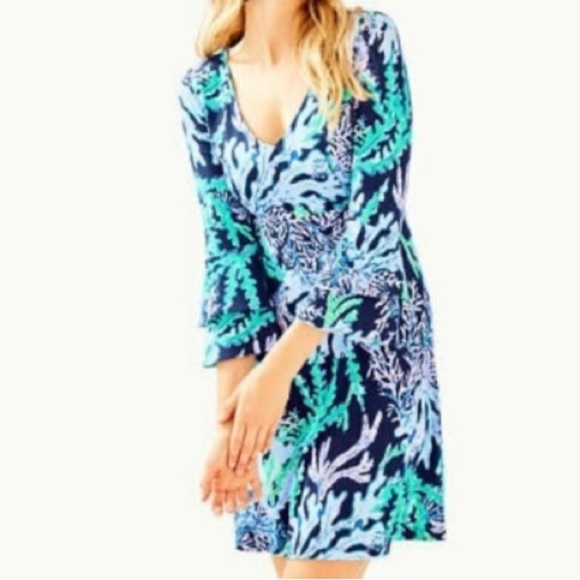 Lilly Pulitzer Raina Dress Deep Indigo Swish & Sway Tiered Sleeves XXS $168 - Picture 1 of 9